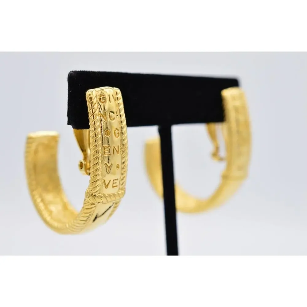 Givenchy Vintage Clip Pm Earrings Chunky Hoop Gold Logo Letters Signed 80s BinAB - Picture 4 of 11